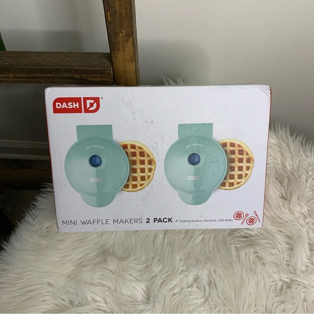 Dash Mini Waffle Maker Set of 2 Aqua Non Stick New in Box